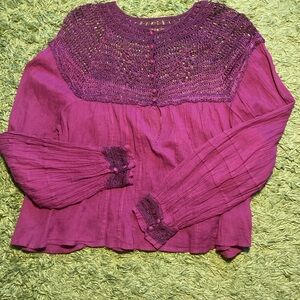 Free People Early Frost Blouse with Crochet Detail Sz:M